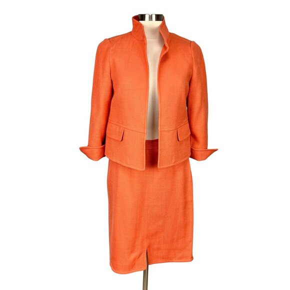 Talbots Womens Petite Orange 2 Piece Suit Skirt Jacket Jackie Fit size 10P - Picture 1 of 12